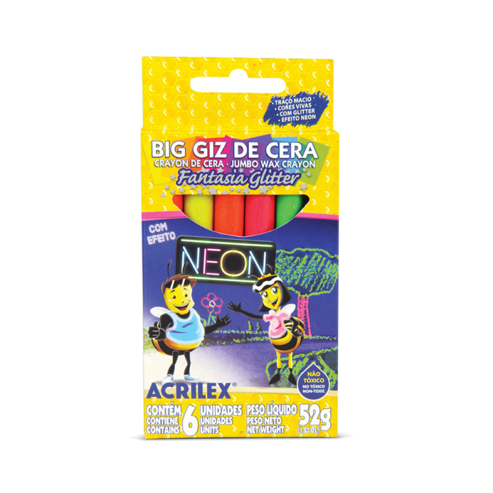 Giz De Cera 6 Cores Jumbo Neon Glitter 09806 Acrilex Canoas RS